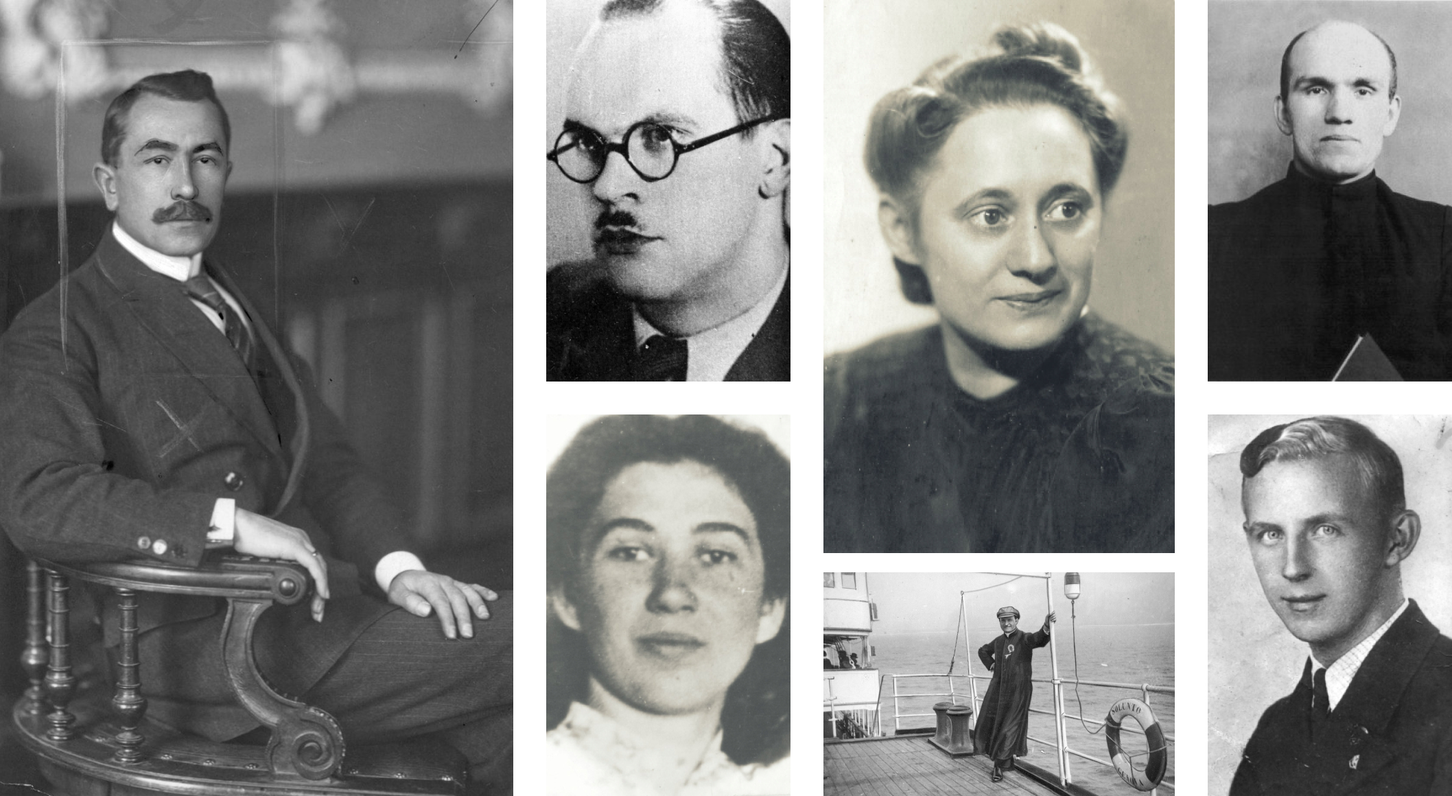 Kolaż z portretami: Mikołaja Kiedacza, Stefana Chojnackiego, Soni Górznej, Marii Gauss, Stanisława Janickiego, Grzegorza Bolesława Frąckowiaka, Edwarda Klinika